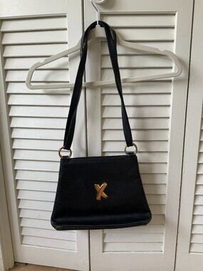 Vintage Paloma Picasso Black Leather Shoulder Bag Gold X Italy